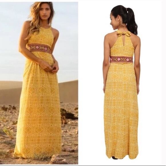 Prana Womens Medium Skye Marigold Sleeveless Maxi Dress Boho Resortwear Gyspy - Picture 1 of 9